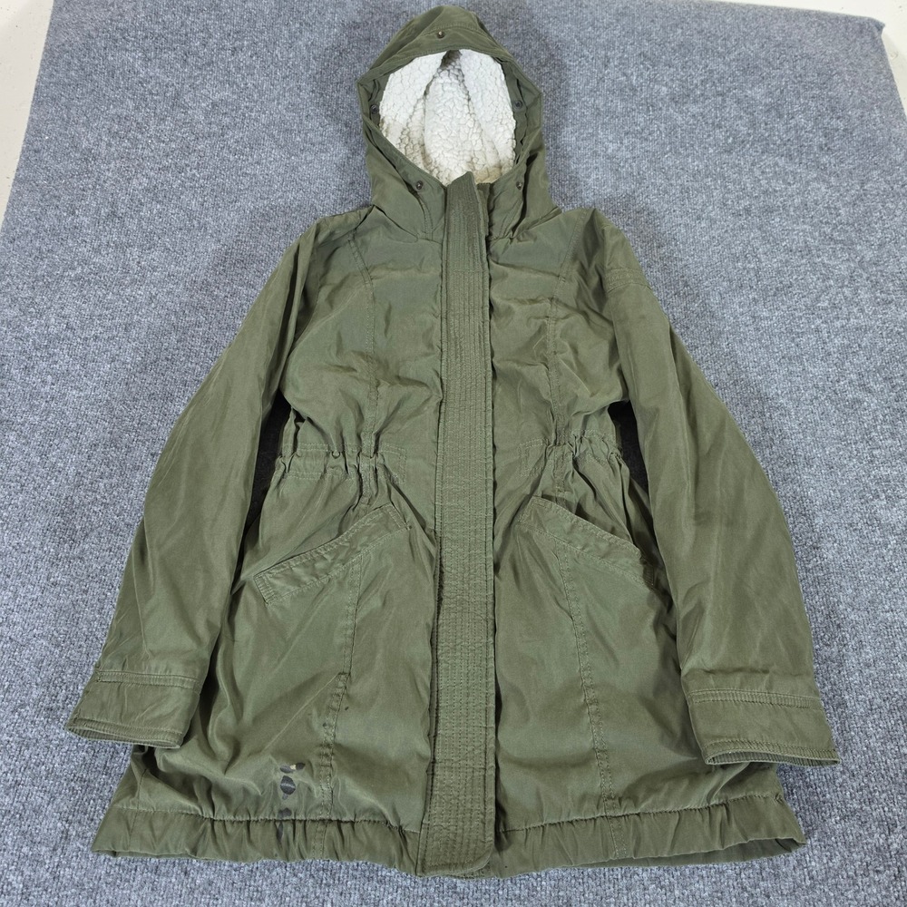 Abercrombie & Fitch Womens Medium Olive Green Sherpa Lined Hooded Parka Jacket